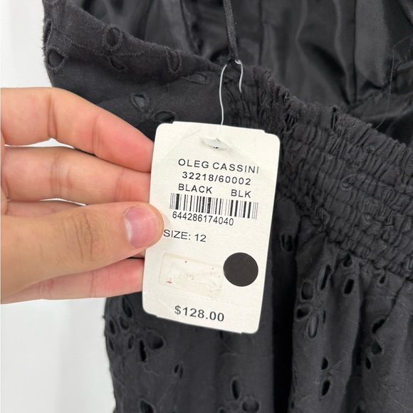 Oleg Cassini Halter Black Y2K beach Tie nack eyelet boho 90s 2000s dress 12 NWT - Picture 8 of 16